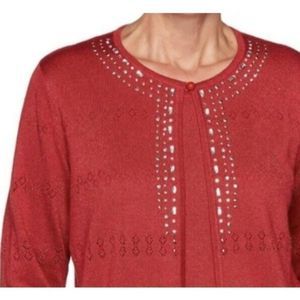 ALFRED DUNNER RED EMBELLISHED METALLIC 2 IN 1 RED SWEATER